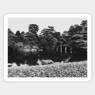 Black and White Shot of Bridge in Large Japanese Garden Sticker